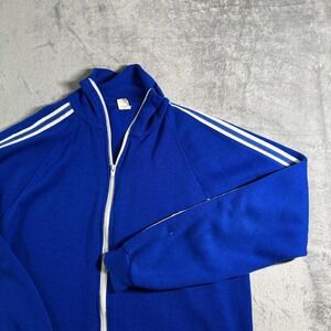 VTG 70's Sears King Warm Up Track Jacket Full Zip Tennis Blue White Stripe XL